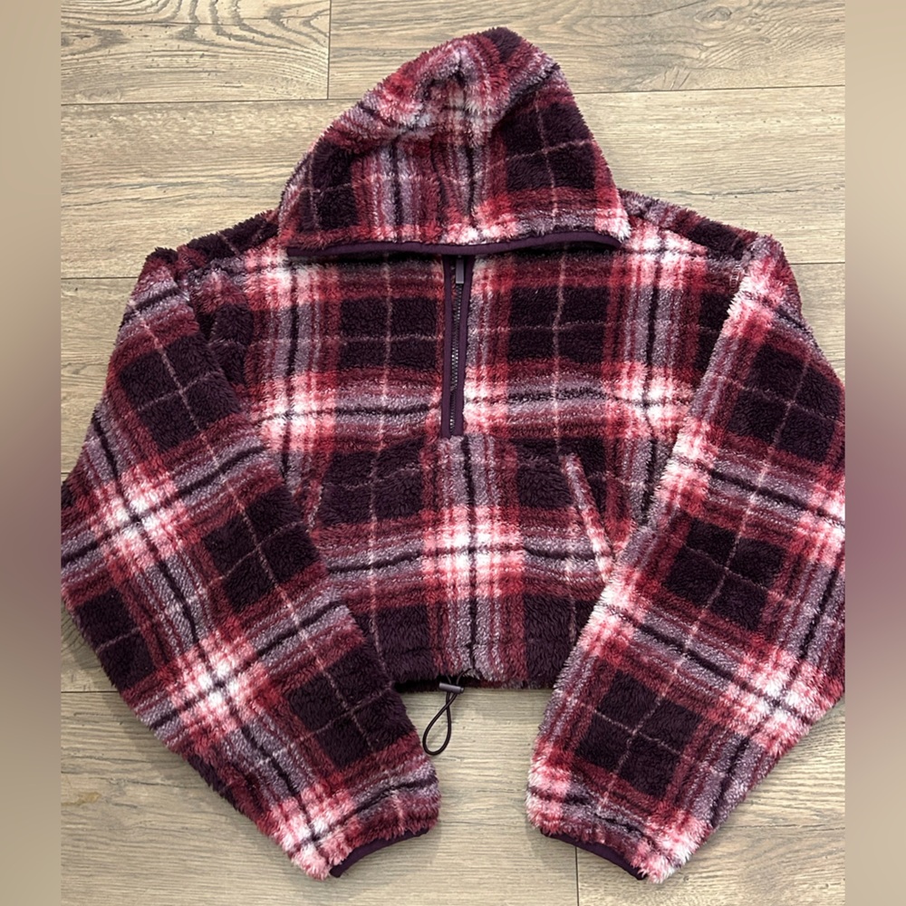 Aeropostale Plaid Fleece Cropped Jacket